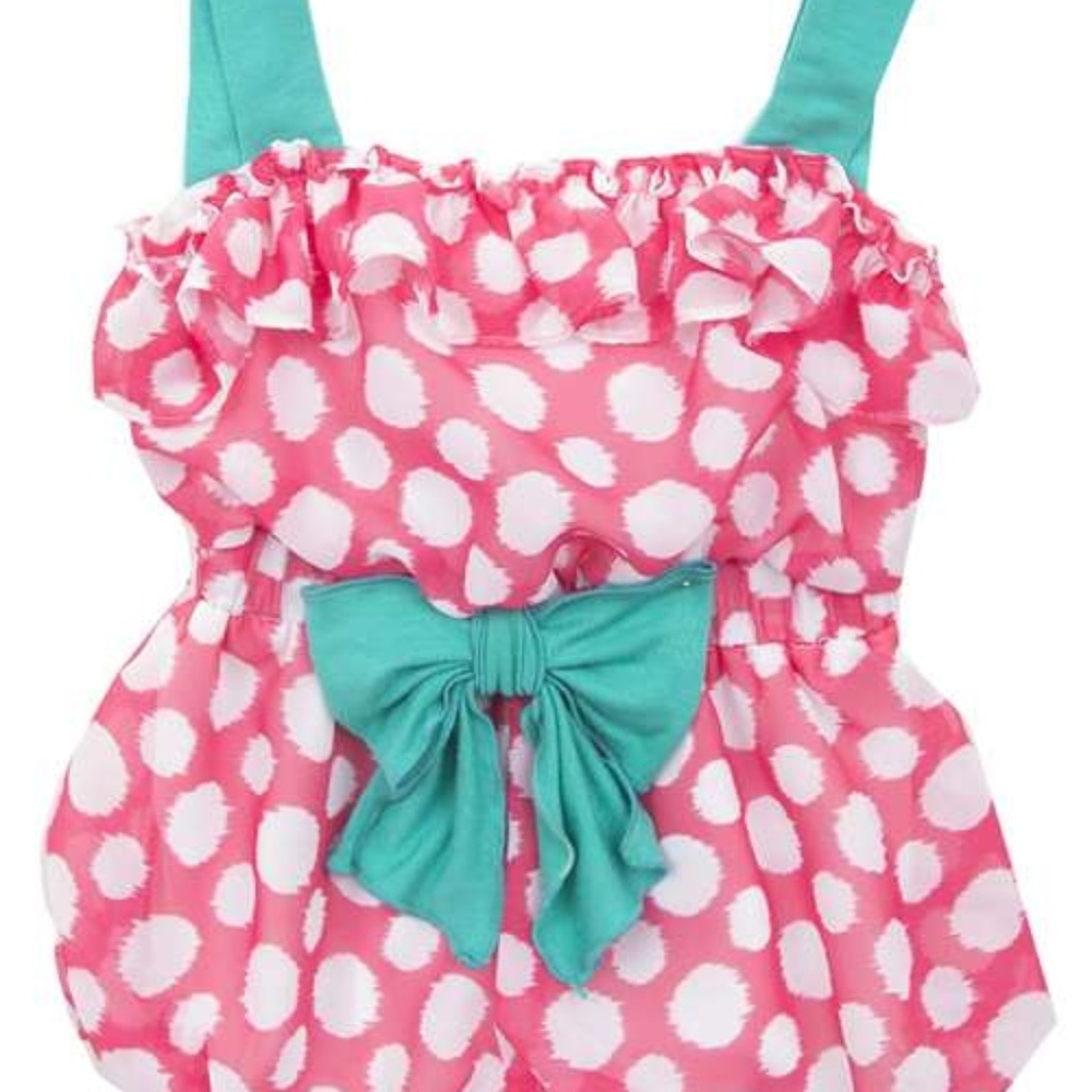 Rare Editions Coral Polka Dot Baby Romper